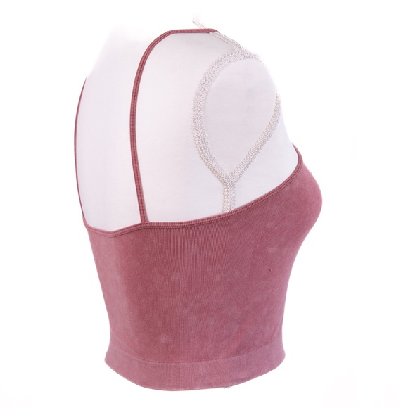 BKE Essentials Light Red Spaghetti Strap Fitted Crop Top, Size XS/S - Picture 5 of 10